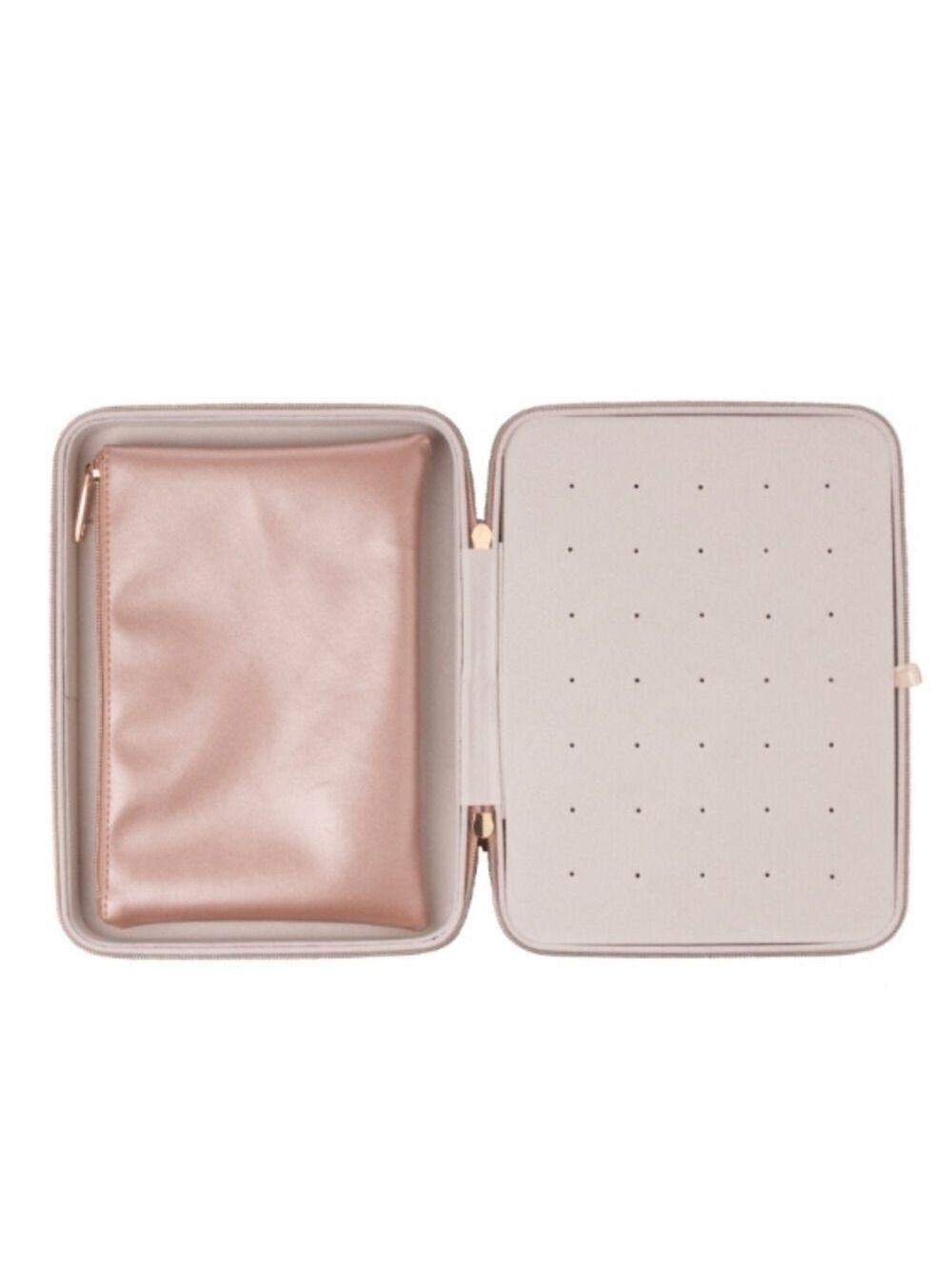 HEIDI & OAK LARGE PINK LEATHER JEWELRY ORGANIZER WITH MIRROR AND POUCH - Picture 3 of 7
